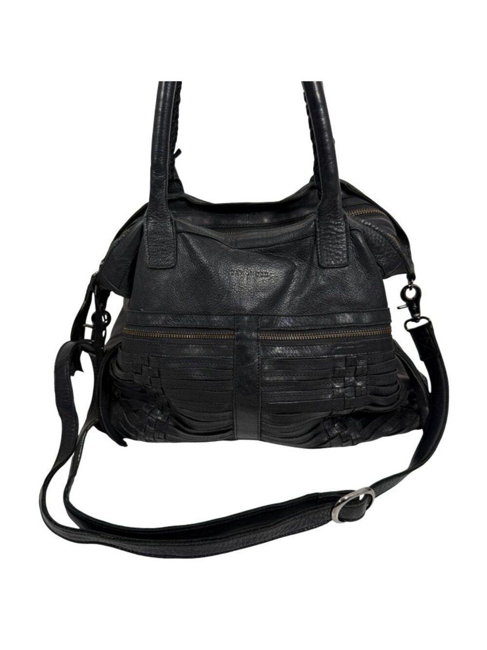 Day Mood Black Patchwork Woven Leather Shoulder Crossbody Bag Handbag Boho Biker